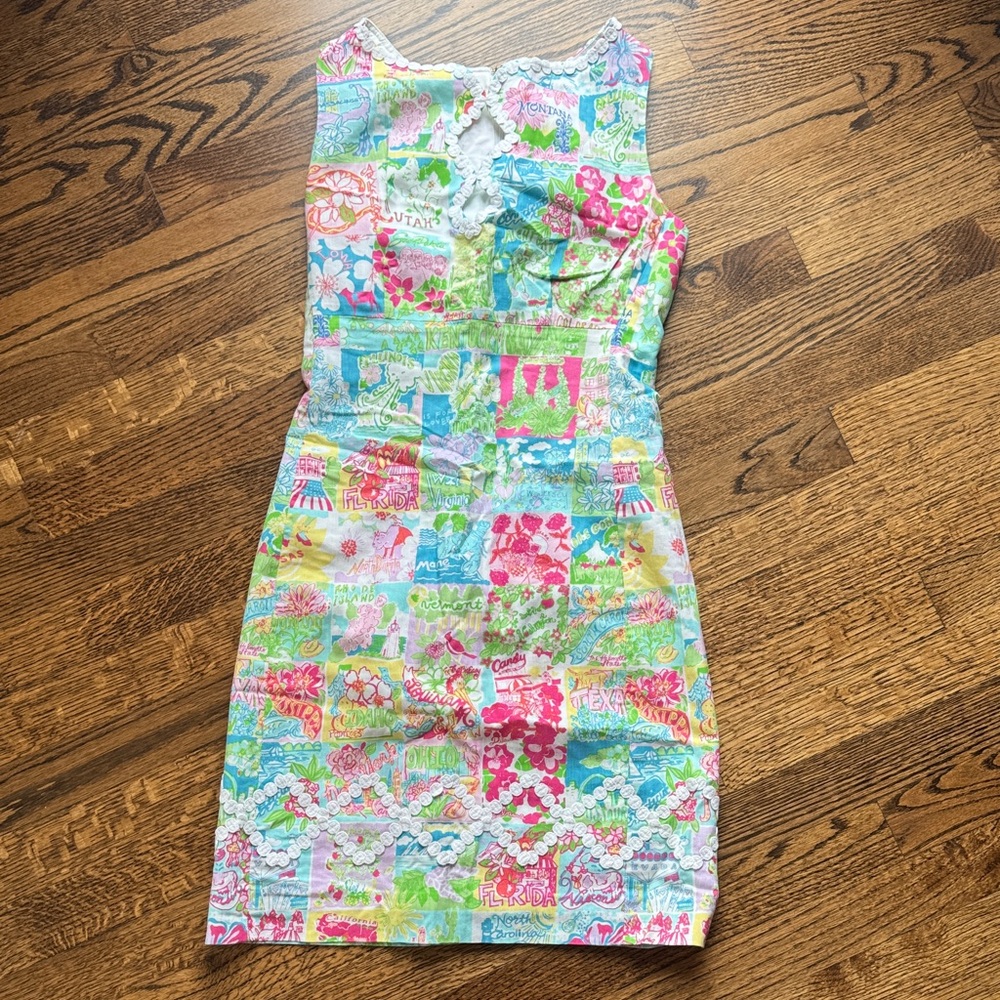 Lilly Pulitzer Multicolor Patchwork Dress with White Embroidery
